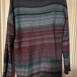J. Jill Women's Striped Crewneck Sweater - Burgundy and Blue